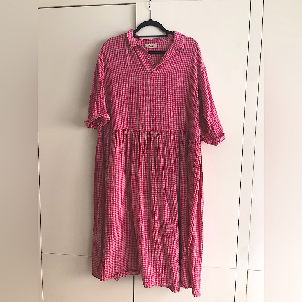 Ichi Antiquities pink plaid linen dress